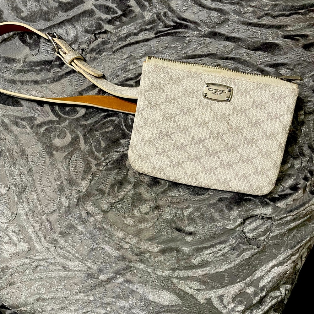 White and gray Michael Kors belt bag